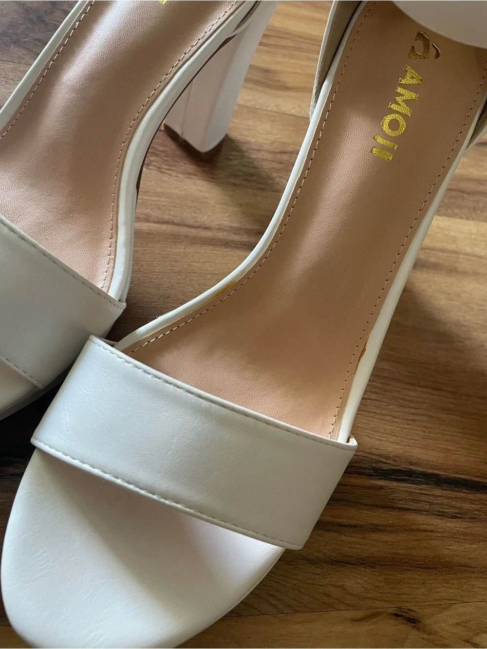 White Block Heel Ankle-Strap Sandals